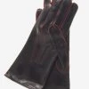 CS4175 (black/red) - Women's Italian Silk Lined Leather Gloves With Contrast Decorative Stitching
