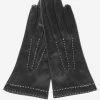 CS4204 (black) - Women's Italian Silk Lined Leather Gloves With Contrast Decorative Stitching
