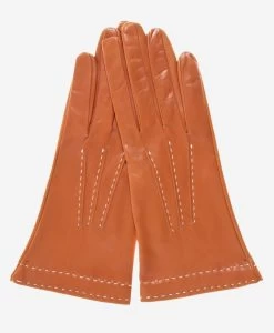 CS4204 (medium Brown) - Women's Italian Silk Lined Leather Gloves With Contrast Decorative Stitching
