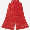 CS4204 (red) - Women's Italian Silk Lined Leather Gloves With Contrast Decorative Stitching