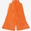 CS4204 (rust) - Women's Italian Silk Lined Leather Gloves With Contrast Decorative Stitching