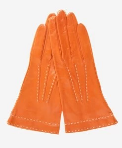 CS4204 (rust) - Women's Italian Silk Lined Leather Gloves With Contrast Decorative Stitching