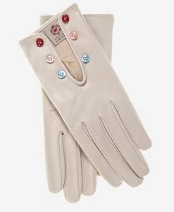CS4312 (cream) - Women's Italian Silk Lined Gloves With Buttons