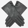 CS4345 (black) - Women's Italian Silk Lined Leather Gloves With 2 Buttons