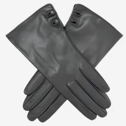 CS4345 (black) - Women's Italian Silk Lined Leather Gloves With 2 Buttons
