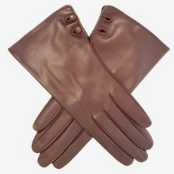 CS4345 (brown) - Women's Italian Silk Lined Leather Gloves With 2 Buttons
