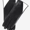 CS4414 (black/white) - Women's Italian Color Blocking Silk Lined Leather Gloves