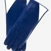 CS4414 (blue/cream) - Women's Italian Color Blocking Silk Lined Leather Gloves