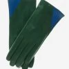 CS4414 (green/blue) - Women's Italian Color Blocking Silk Lined Leather Gloves