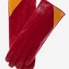 CS4414 (red/yellow) - Women's Italian Color Blocking Silk Lined Leather Gloves