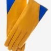 CS4414 (yellow/blue) - Women's Italian Color Blocking Silk Lined Leather Gloves