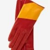 CS4416 (red/yellow) - Women's Italian Color Block Silk Lined Leather Gloves