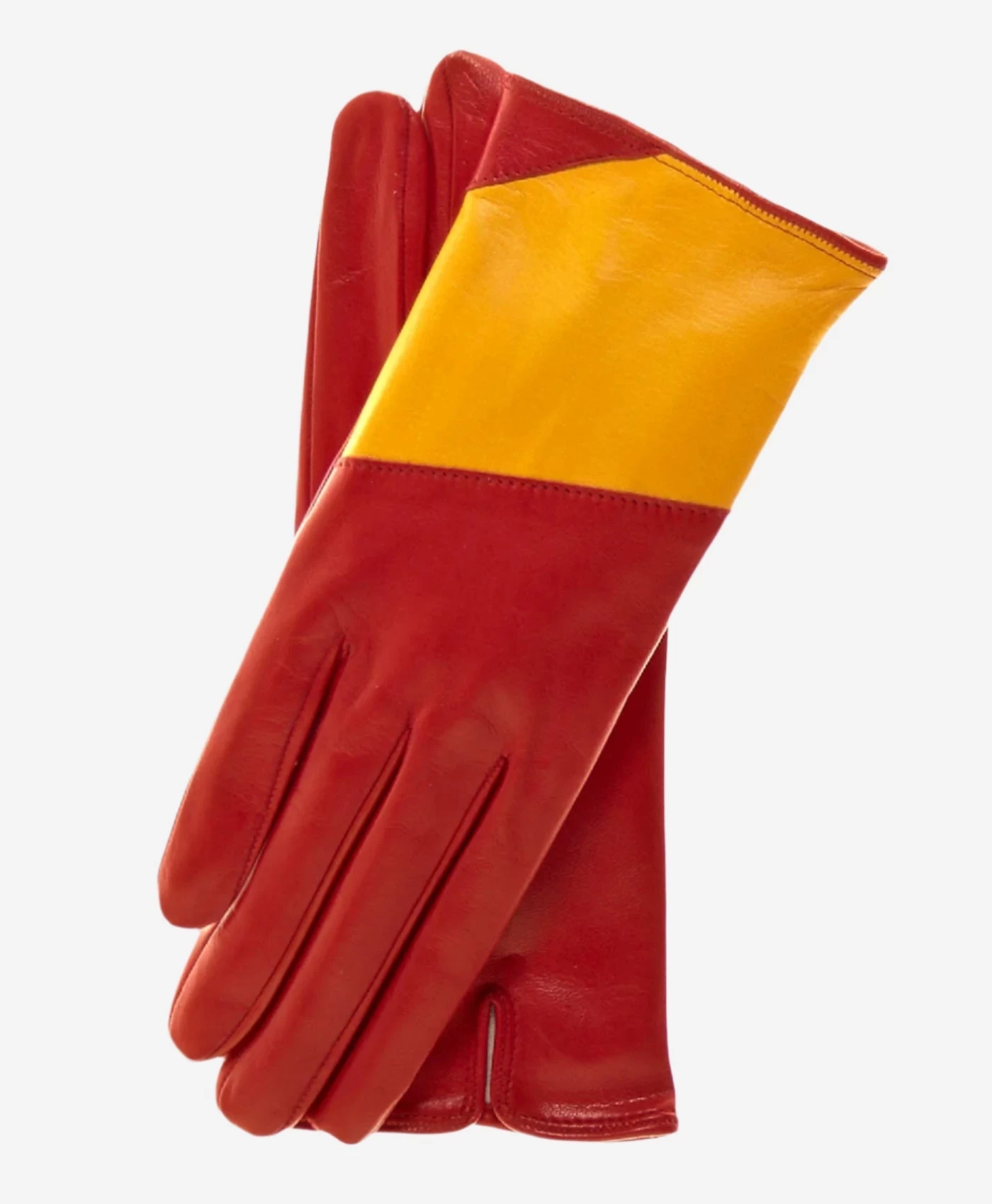 CS4416 (red/yellow) - Women's Italian Color Block Silk Lined Leather Gloves 1 CS4416 (red/yellow) - Women's Italian Color Block Silk Lined Leather Gloves