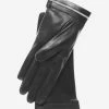 CS4461 (black) - Women's Italian Silk Lined Leather Gloves With Swarovski Crystal Trim