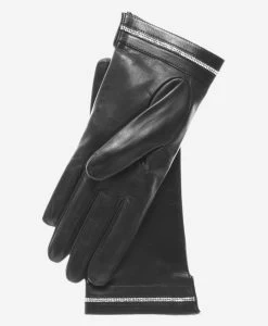 CS4461 (black) - Women's Italian Silk Lined Leather Gloves With Swarovski Crystal Trim