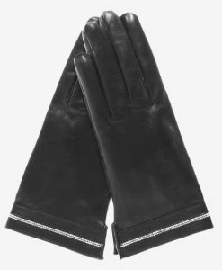 CS4461 (black) - Women's Italian Silk Lined Leather Gloves With Swarovski Crystal Trim -Fratelli Orsini Shop cs4461 2 l 1