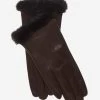 CS4616 (darkbrown) - Women's Italian Silk Lined Leather Gloves With Mink Cuff