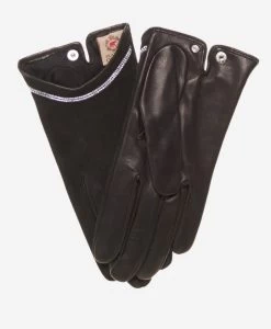 CS4622 (black) - Women's Italian Silk Lined Leather Gloves With Swarovski Crystal Trim -Fratelli Orsini Shop cs4622 1 l