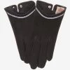 CS4622 (black) - Women's Italian Silk Lined Leather Gloves With Swarovski Crystal Trim