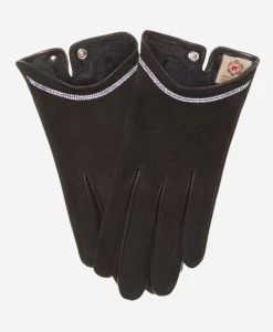 CS4622 (black) - Women's Italian Silk Lined Leather Gloves With Swarovski Crystal Trim