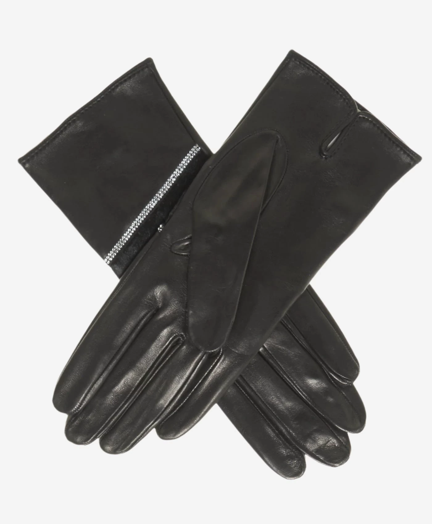 CS4628 (black) - Women's Italian Leather Gloves With Italian Silk Lining And Swarovski Crystal Trim 2 CS4628 (black) - Women's Italian Leather Gloves With Italian Silk Lining And Swarovski Crystal Trim - Image 2