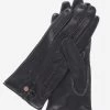 CS4801 (black) - Women's Italian Silk Lined Leather Gloves With Stitched Accents