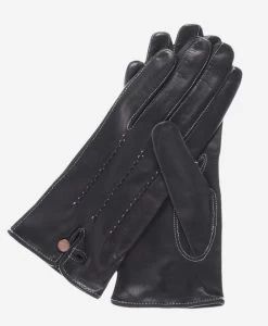 CS4801 (black) - Women's Italian Silk Lined Leather Gloves With Stitched Accents