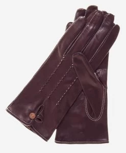 CS4801 (darkbrown) - Women's Italian Silk Lined Leather Gloves With Stitched Accents
