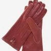 CS4801 (medium Brown) - Women's Italian Silk Lined Leather Gloves With Stitched Accents