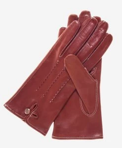 CS4801 (medium Brown) - Women's Italian Silk Lined Leather Gloves With Stitched Accents