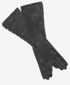 CS4820W8 (black) - Elbow Length Silk Lined Lambskin Leather Gloves With Buttons