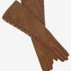 CS4820W8 (camel) - Elbow Length Silk Lined Lambskin Leather Gloves With Buttons
