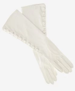 CS4820W8 (white) - Elbow Length Silk Lined Lambskin Leather Gloves With Buttons