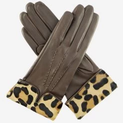 CS4837 (brown) - Women's Italian Silk Lined Lambskin Gloves With Leopard Print Pony Cuff 10 CS4837 (brown) - Women's Italian Silk Lined Lambskin Gloves With Leopard Print Pony Cuff -Fratelli Orsini Shop cs4837brn 2