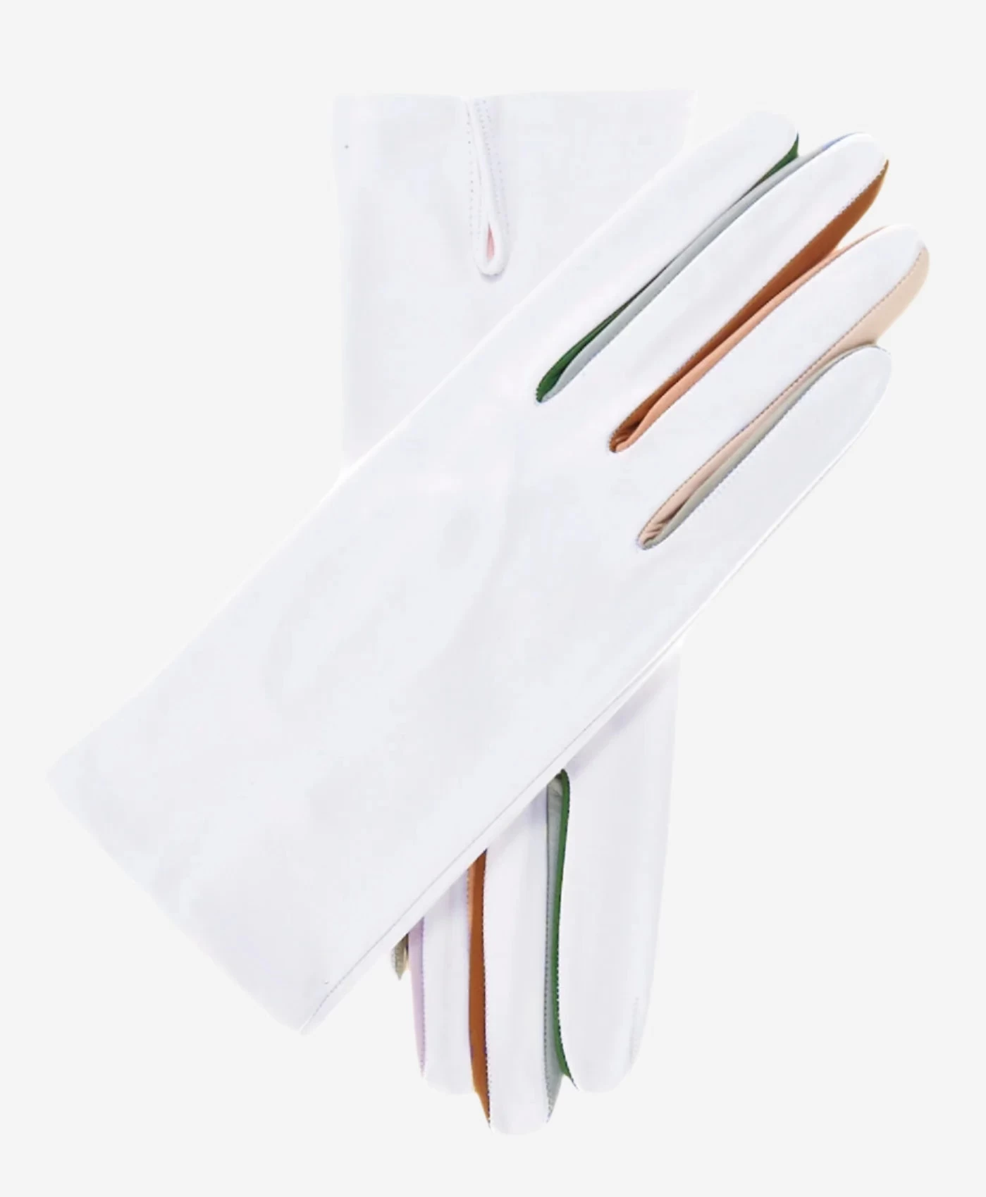 CS4841 (white) - Women's Italian Silk Lined Lambskin Gloves With Colorful Fourchettes 1 CS4841 (white) - Women's Italian Silk Lined Lambskin Gloves With Colorful Fourchettes