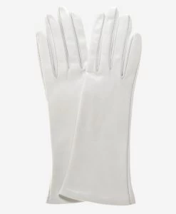 CW01W4 (ivory) - Italian Silk Lined 4-button Length White Leather Bridal Gloves