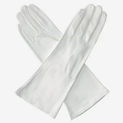 CW01W4 (white) - Italian Silk Lined 4-button Length White Leather Bridal Gloves