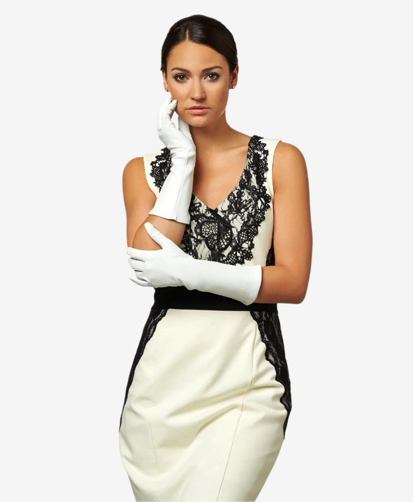 Angelina (ivory) - Italian Silk Lined 6-button Length Leather Bridal / Opera Gloves 3 Angelina (ivory) - Italian Silk Lined 6-button Length Leather Bridal / Opera Gloves - Image 3