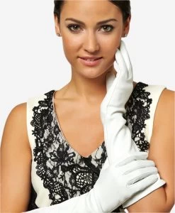 Angelina (ivory) - Italian Silk Lined 8-button Length Leather Bridal / Opera Gloves