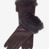 CC4009 (brown) - Women's Italian Rabbit Fur Cuff Winter Leather Gloves