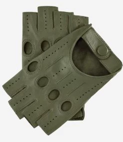 Rossana (olive) - Italian Fingerless Lambskin Leather Driving Gloves