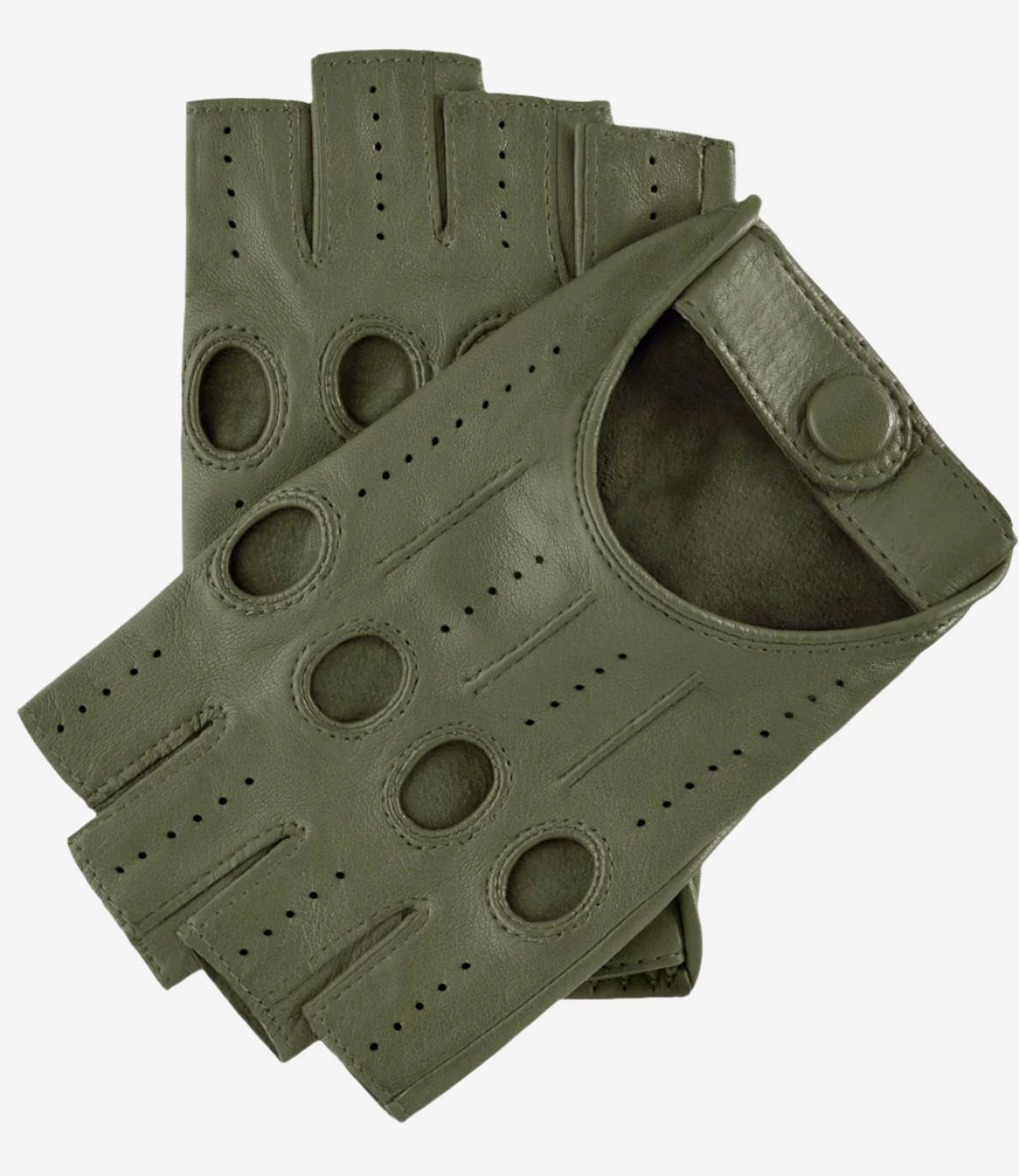 Rossana (olive) - Italian Fingerless Lambskin Leather Driving Gloves 1 Rossana (olive) - Italian Fingerless Lambskin Leather Driving Gloves