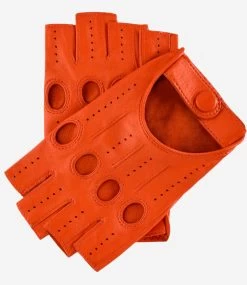 Rossana (orange) - Italian Fingerless Lambskin Leather Driving Gloves