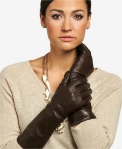 Leonora (brown) - Italian Cashmere Lined 6-button Length Leather Gloves -Fratelli Orsini Shop fc02w6brn v1 l