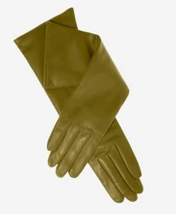 Leonora (moss) - Italian Cashmere Lined 6-button Length Leather Gloves