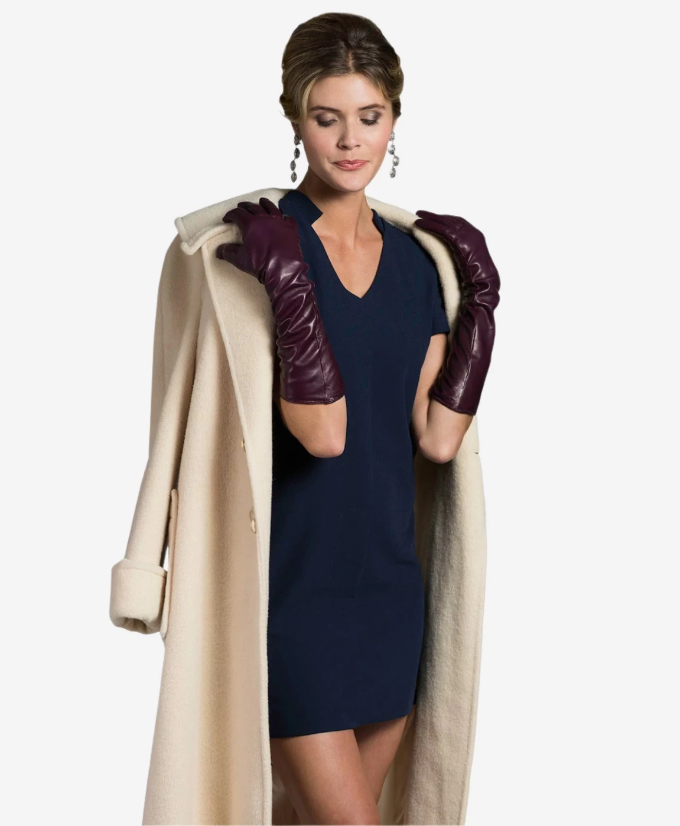 Leonora (black/grape) - Italian "8 Button Length" Cashmere Lined Leather Gloves 3 Leonora (black/grape) - Italian "8 Button Length" Cashmere Lined Leather Gloves - Image 3