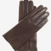 FC05 (brown) - Women's Short Fingered Cadet Italian Cashmere Lined Leather Gloves
