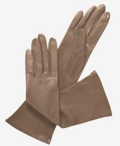 Elena (taupe) - Italian Silk Lined 6-button Length Leather Opera Gloves