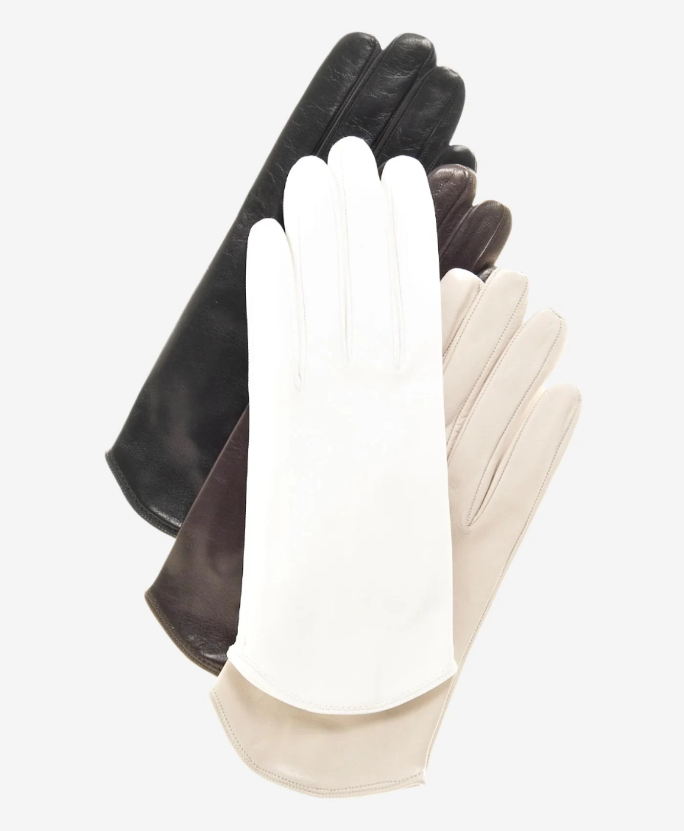 FS02 (white) - Women's Italian Silk Lined Leather Gloves With Curved Hem 2 FS02 (white) - Women's Italian Silk Lined Leather Gloves With Curved Hem - Image 2