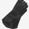 FS02 (black) - Women's Italian Silk Lined Leather Gloves With Curved Hem